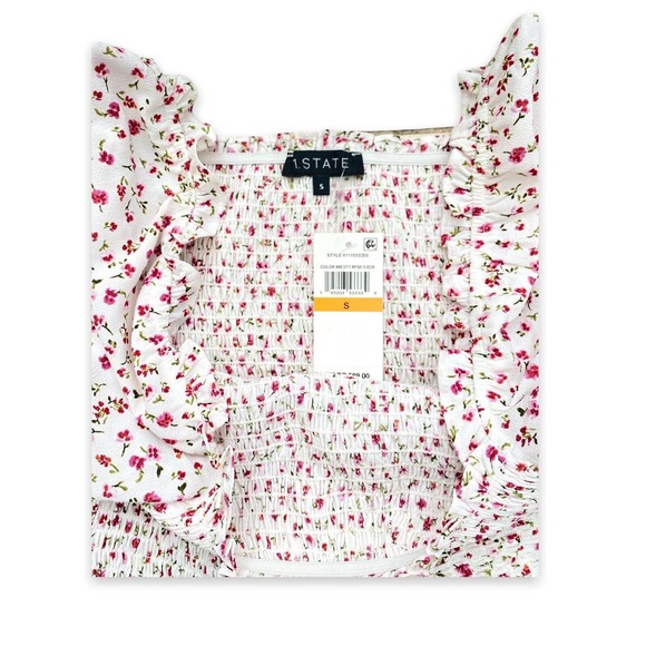 1.STATE Floral Square Neck Long Sleeve Blouse in Ditsy Floral Ecru Ivory Size S - Picture 4 of 5